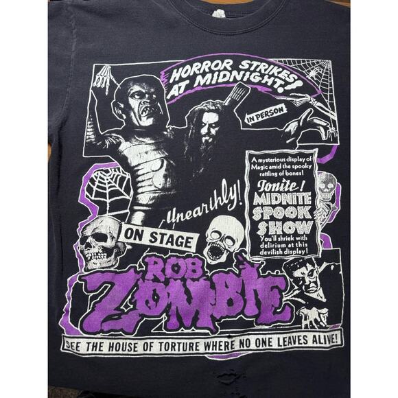 Vintage Rob Zombie Spook Show Black Concert T-Shirt Sz Small Distressed - Picture 3 of 9